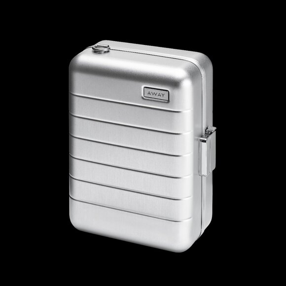 NEW Away Travel Mini Silver Aluminum Suitcase Toiletry Case - Picture 2 of 9